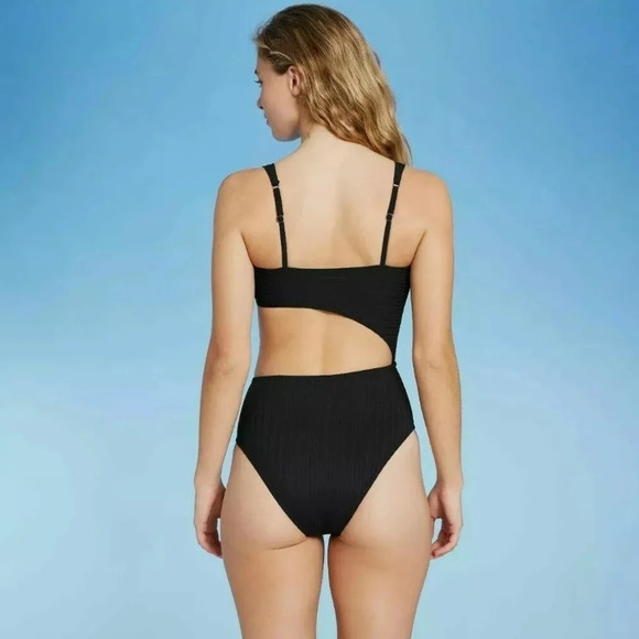 NWT Shade & Shore Women's Ribbed Cut Out 1 PC Swimsuit M 8-10 - Picture 3 of 5